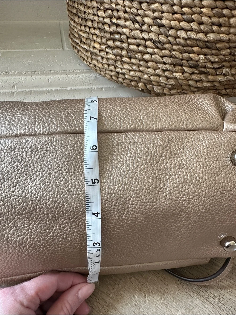 Coach Ally Metallic Tan/Gold Pebbled Leather Carryall Bag w/silver hardware